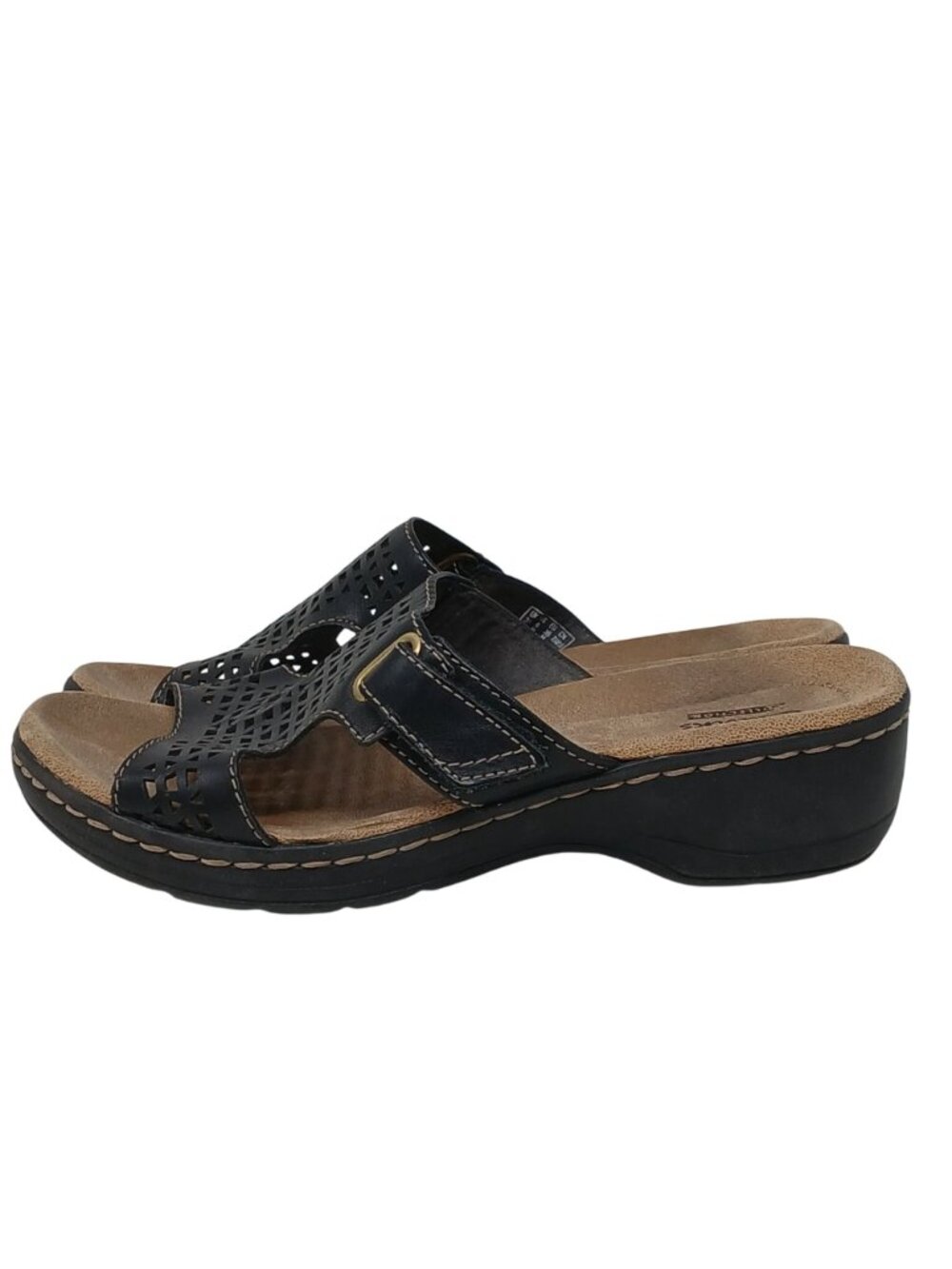 Clarks Womens 6 EU 36 Hayla Samoa Black Wedge Sandal Adj Strap Comfort #2-6 - Picture 6 of 13